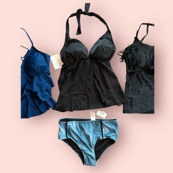 Catalina Tankini Swimsuit Set Lot Top size Small & Bottom Medium NWT Black Blue - Picture 3 of 5